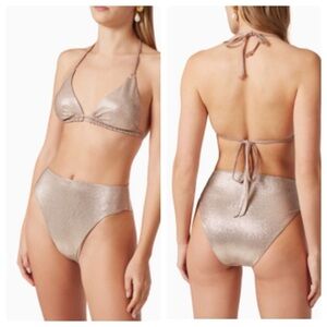 Good American | NWOT Good Waist Bikini Bottoms In Foil Nylon Rose Metallic | S